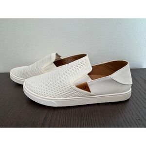 coastal OluKai Pehuea Women 8 White Mesh Slip On Drop-In Heel Sneaker shoes